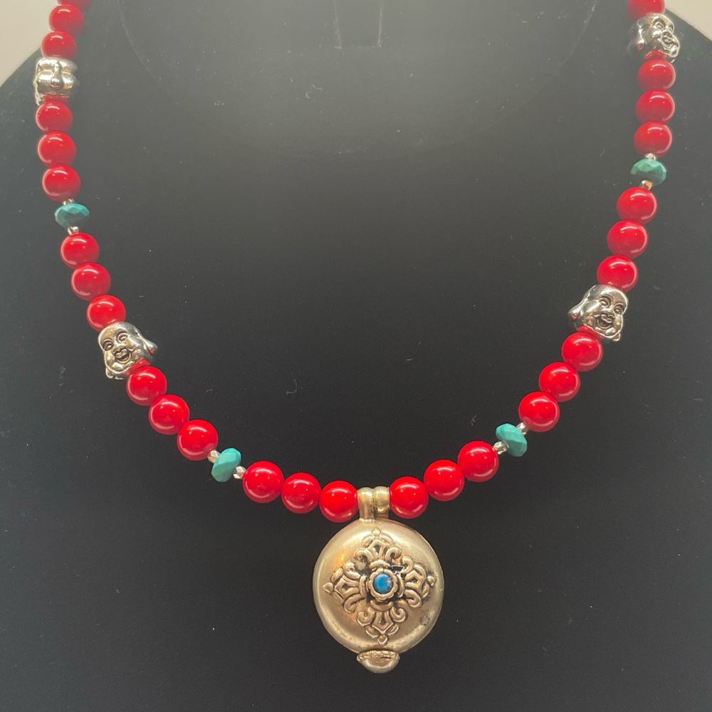 Tibetan Ghau Box and Coral Necklace